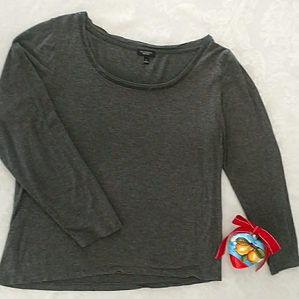 Ladies Talbots gray beaded neck t shirt, size L